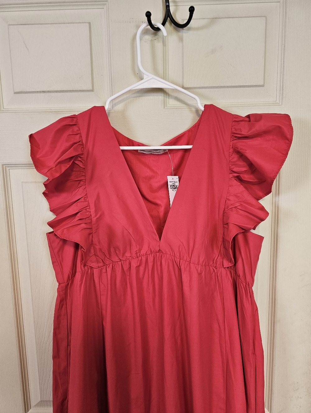 Abercrombie & Fitch Flutter Sleeve Tiered Pinky Red Midi Dress - Picture 8 of 9